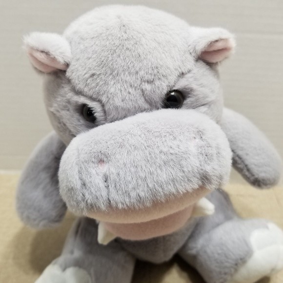 Fiesta Hippo Plush Gray Stuffed Animal Small Toy Open Mouth Seated Bean Bag - Picture 10 of 10